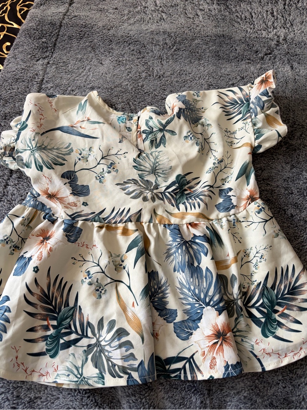Shein Cream Tropical Floral Ruffle-Sleeve Kids Blouse